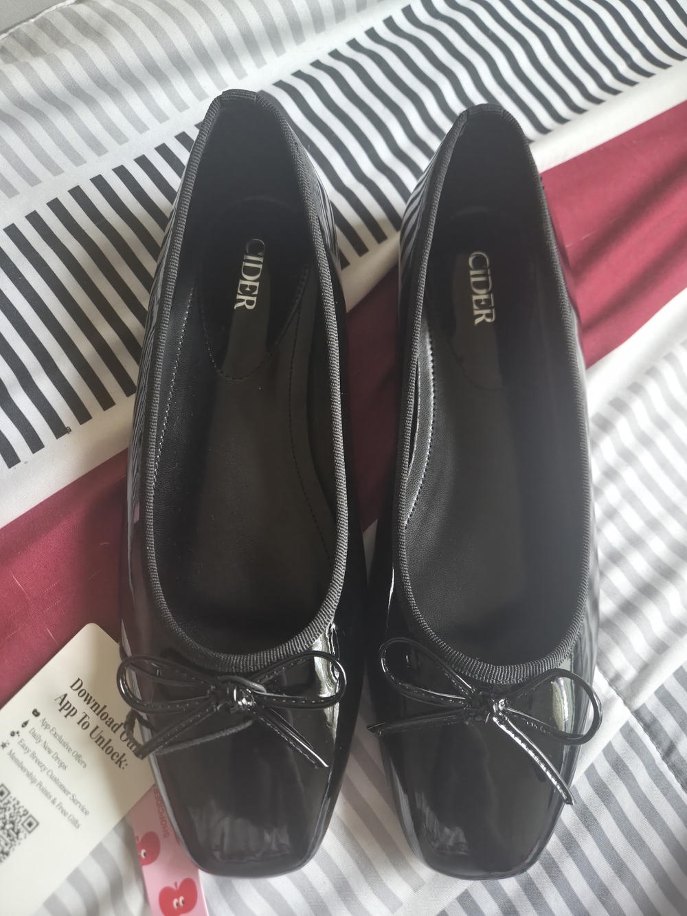 Cider Black Patent Square-Toe Ballet Flats with Bow